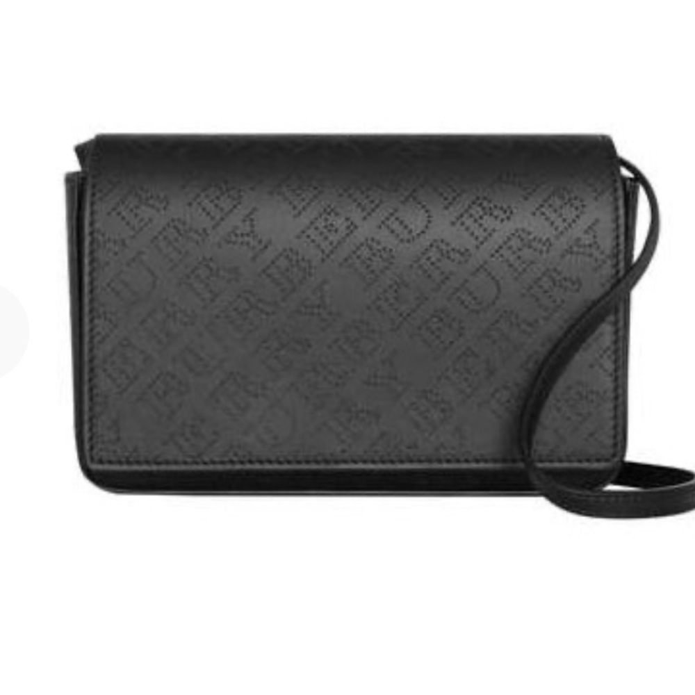 Burberry Hampshire Perforated Black Leather Crossbody Bag AUTHENTIC